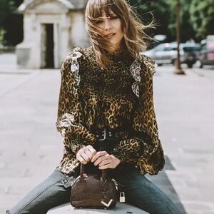 The Kooples Leopard Print Silk Smocked Blouse - Kooples Sz 4